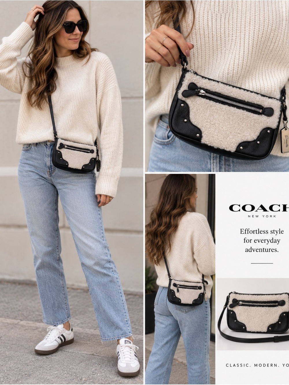COACH Black Leather & Shearling Crossbody Bag — NWOT